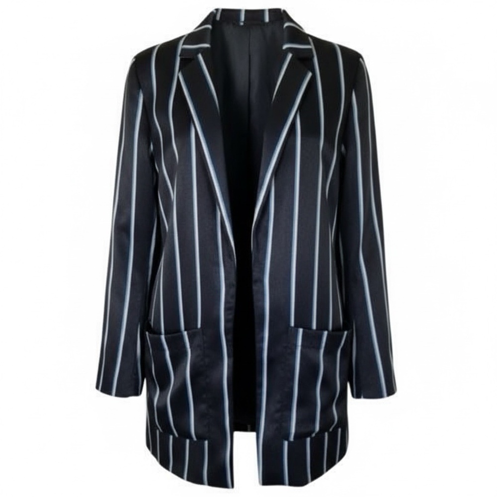 NWT Worthington Navy Blue Women's Blue/White Stripe Boyfriend Blazer Size Medium
